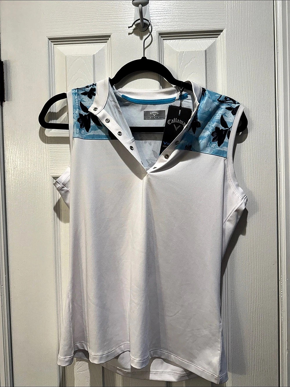 Callaway Women's Diffused Floral Sleeveless Snap Placket Polo